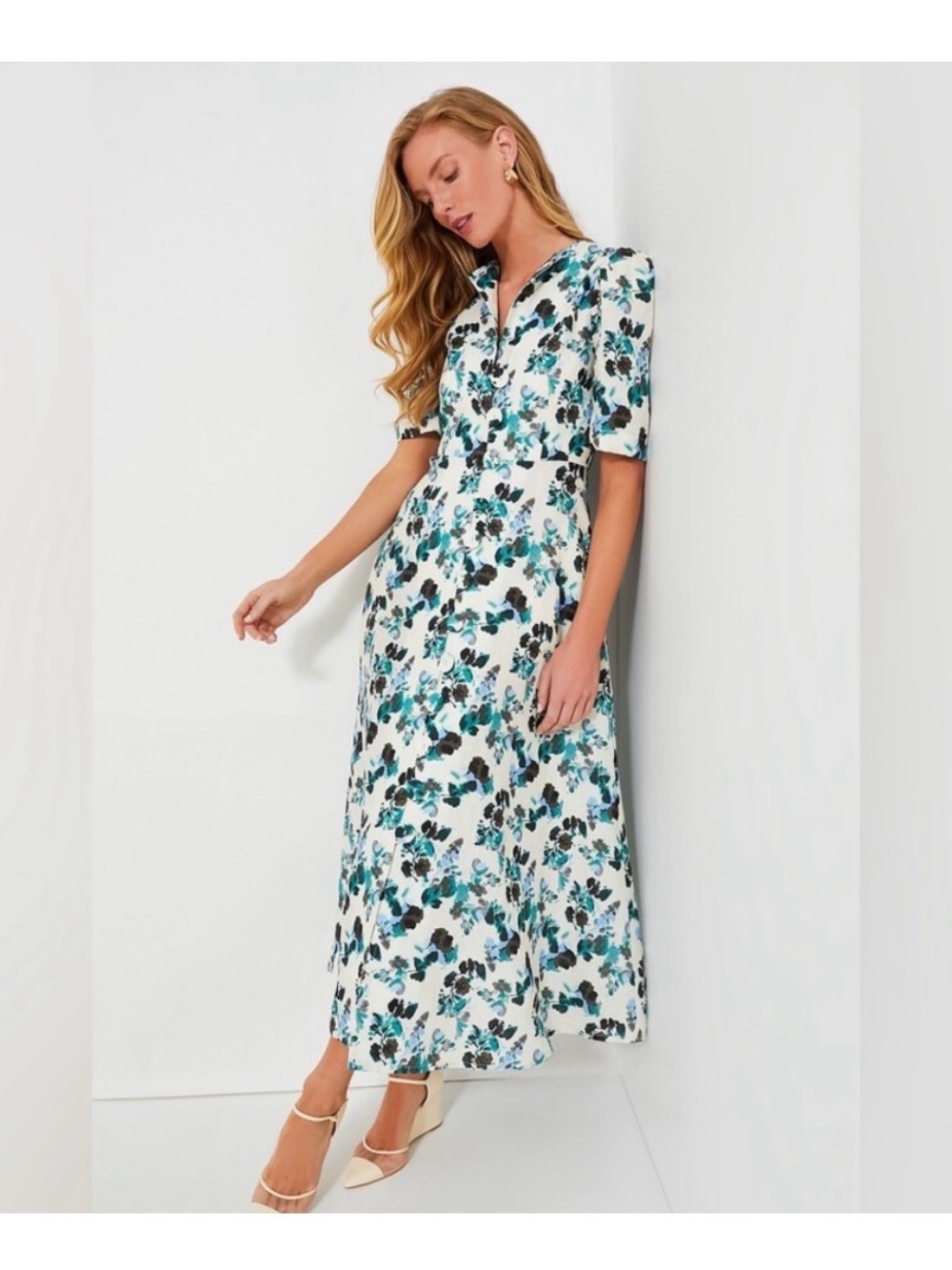 Tuckernuck Hadley Dress S Small 100% Linen Budding Bluebell Floral Midi Blue - Picture 7 of 7